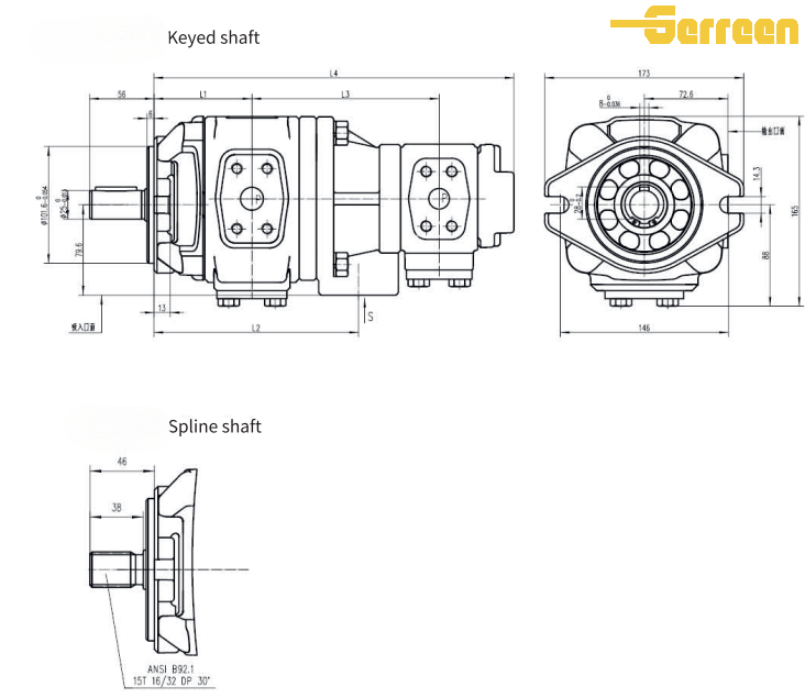 VG Series Double Hydraulic Internal Gear Pump dimension أبعاد مضخة التروس الداخلية الهيدروليكية المزدوجة من سلسلة VG