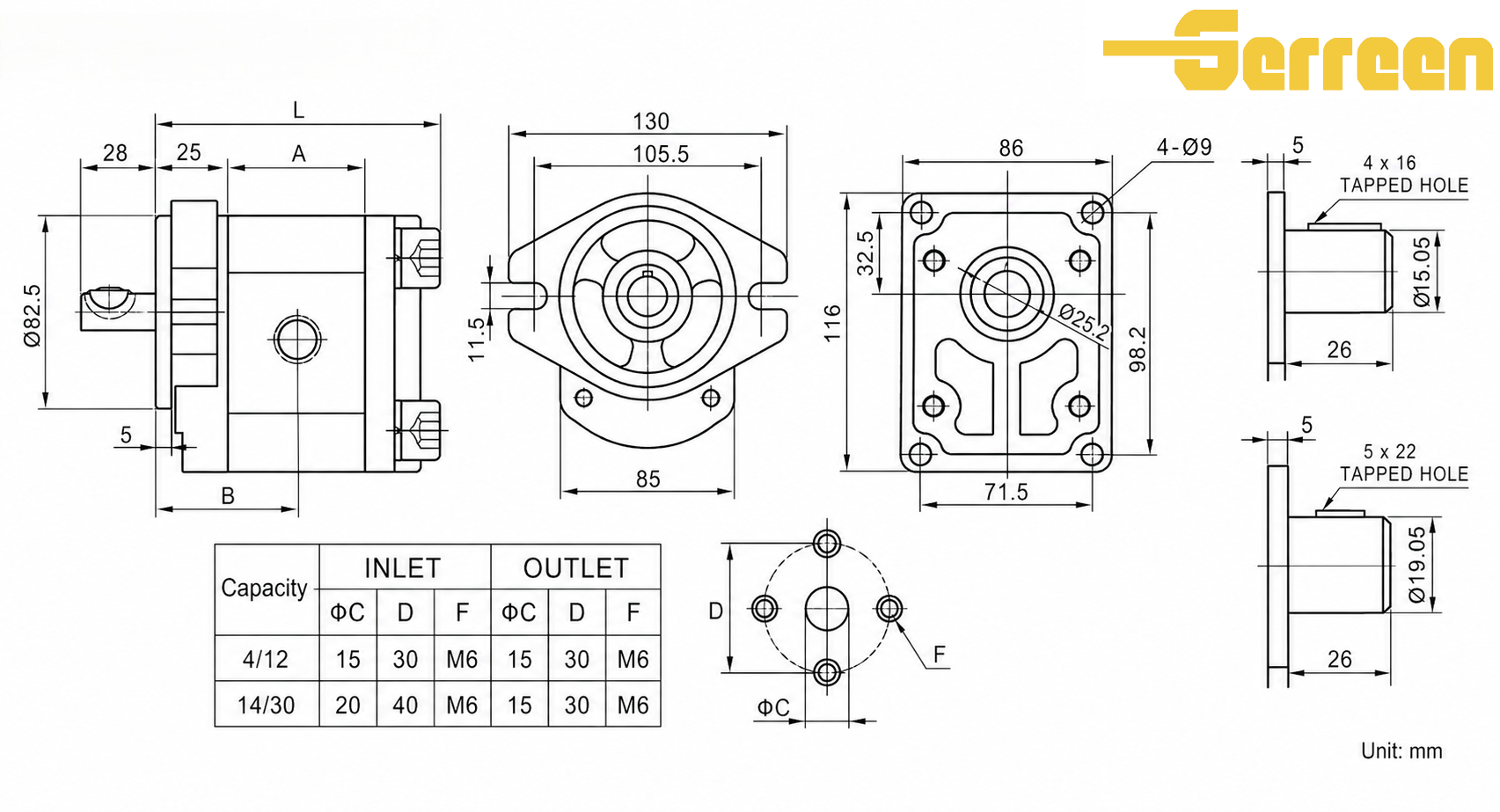 GBF-F400 Series Gear Pump dimenison GBF-F400 Series Gear Pump dimenison