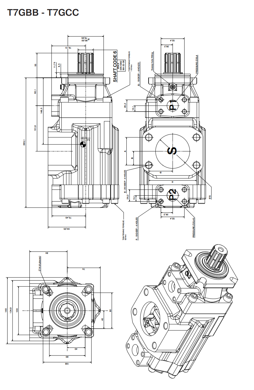 T7G Parker Hydraulic Vane&nbsp;pumps Installation Dimensions 2.png