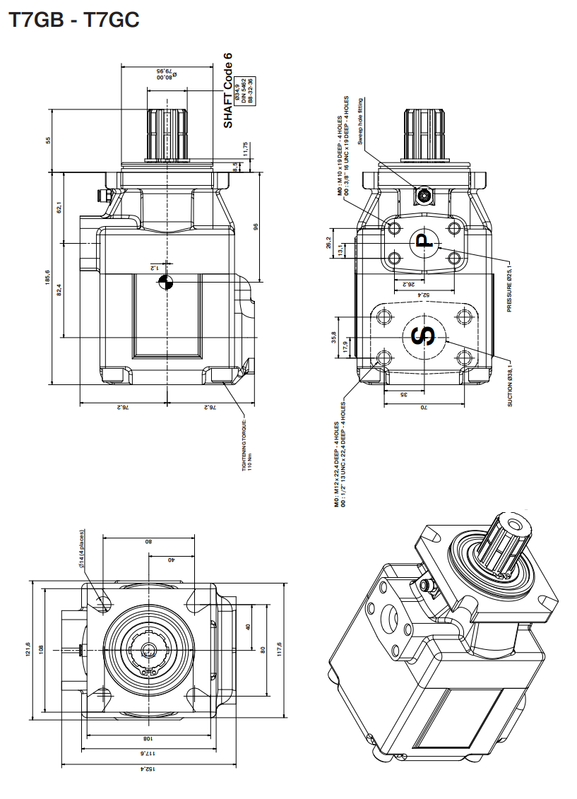 T7G Parker Hydraulic Vane&nbsp;pumps Installation Dimensions 1.png