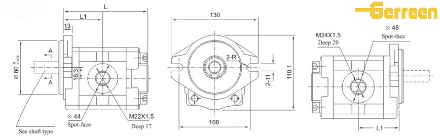 Dimensi&oacute;n del fabricante de la bomba de engranajes internos serie DSG06